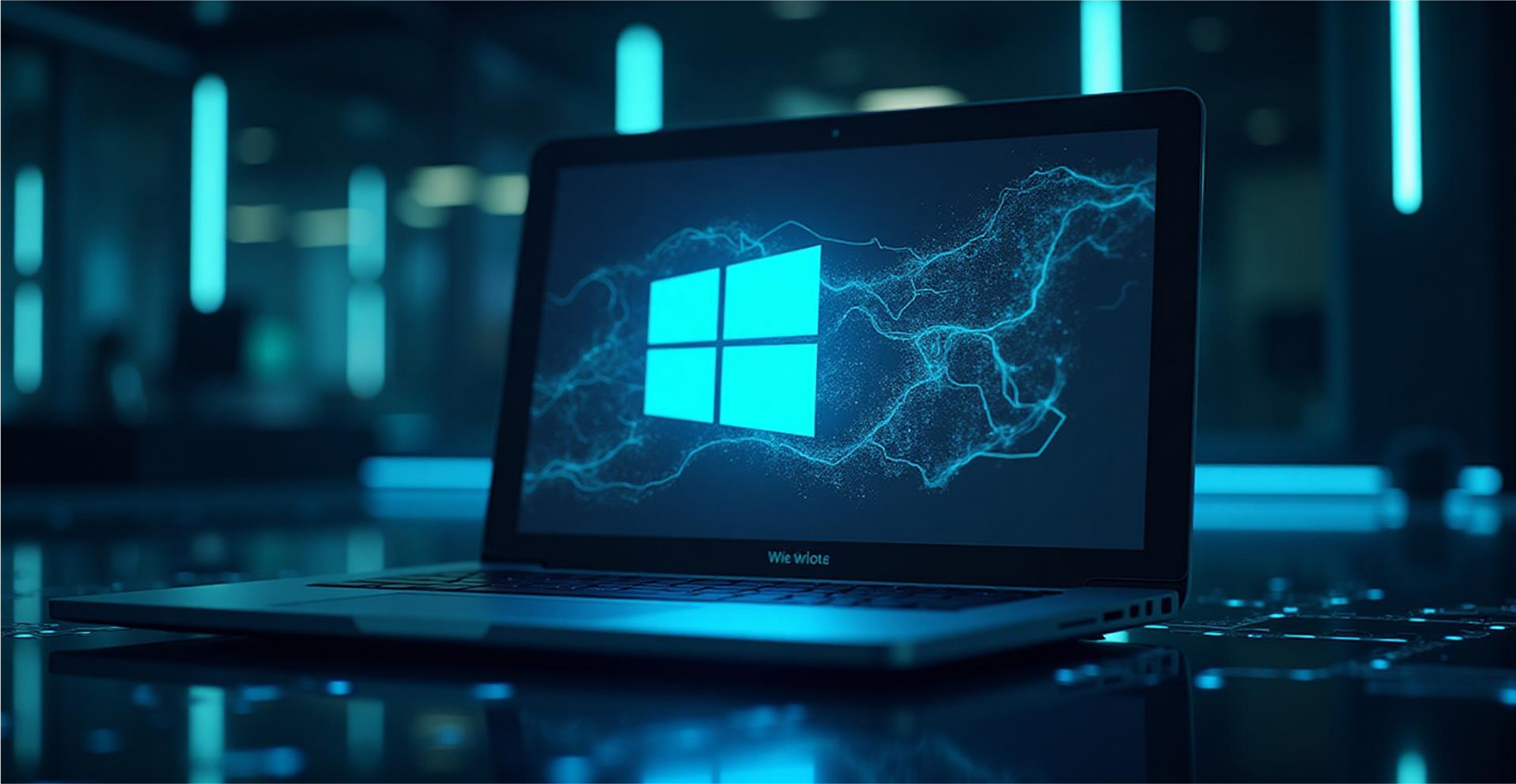 Laptop with Windows logo on a dark background